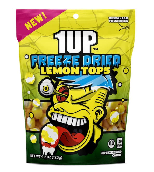 1UP Freeze Dried Lemon Tops Tangy Candy Resealable Bag 4.2 oz