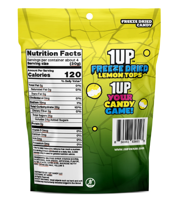 1UP Freeze Dried Lemon Tops Tangy Candy Resealable Bag 4.2 oz