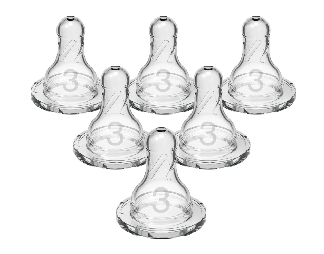 Dr. Brown's Natural Flow Anti-colic Nipple, Narrow Baby Bottle Nipple, 6m+ Medium-Fast Flow, Level 3, 100% Silicone