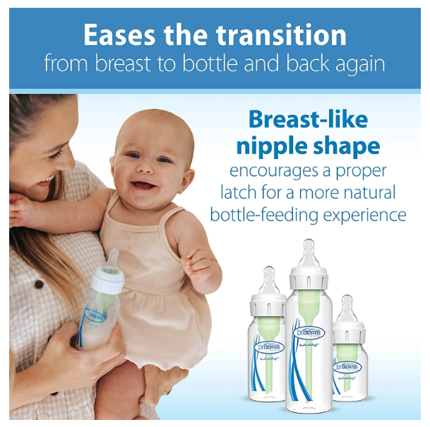 Dr. Brown's Natural Flow Anti-colic Nipple, Narrow Baby Bottle Nipple, 6m+ Medium-Fast Flow, Level 3, 100% Silicone