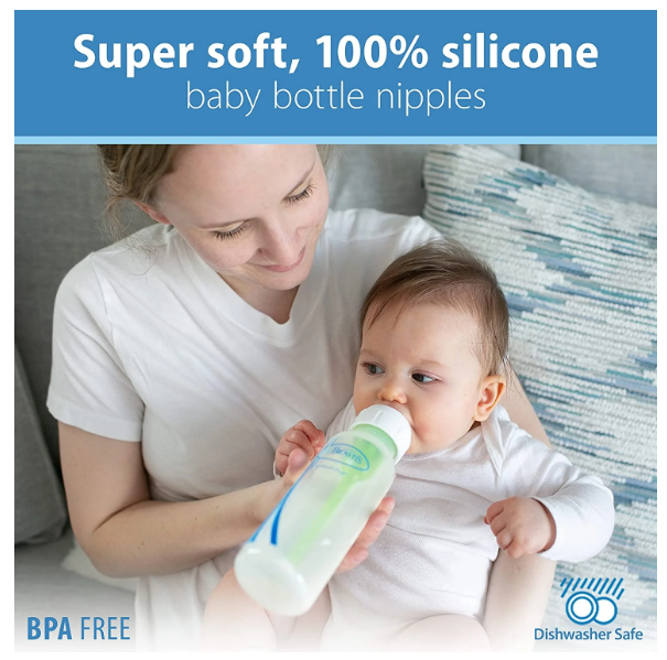 Dr. Brown's Natural Flow Anti-colic Nipple, Narrow Baby Bottle Nipple, 6m+ Medium-Fast Flow, Level 3, 100% Silicone