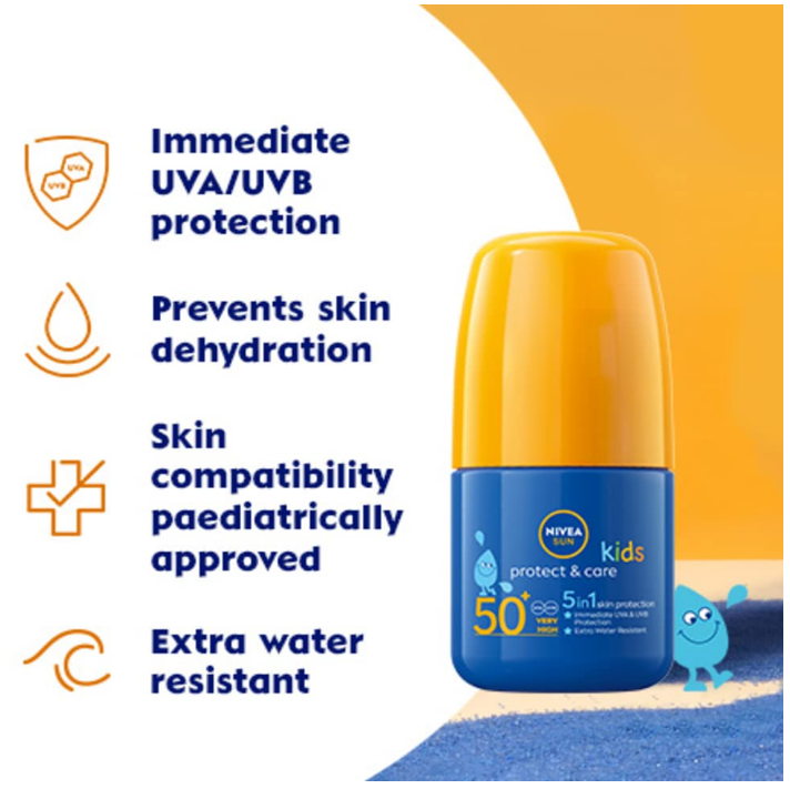 NIVEA Sun Kids Protect & Care, 5-in-1 Skin Protection Roll-On SPF 50+ 50 ml