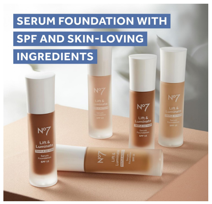 No7 Lift & Luminate Triple Action Serum Foundation Sunscreen Broad Spectrum SPF15 - 04, Warm Ivory 30 ml
