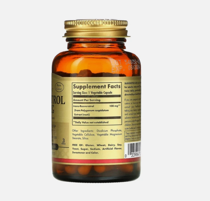 SOLGAR Resveratrol 100 mg 60 Vegetable Capsules Dietary Supplement