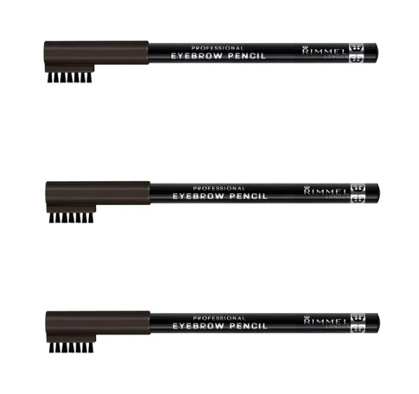 RIMMEL London Brow This Way Professional Eyebrow Pencil 0.05oz - 004, Black Brown (Pack of 3)