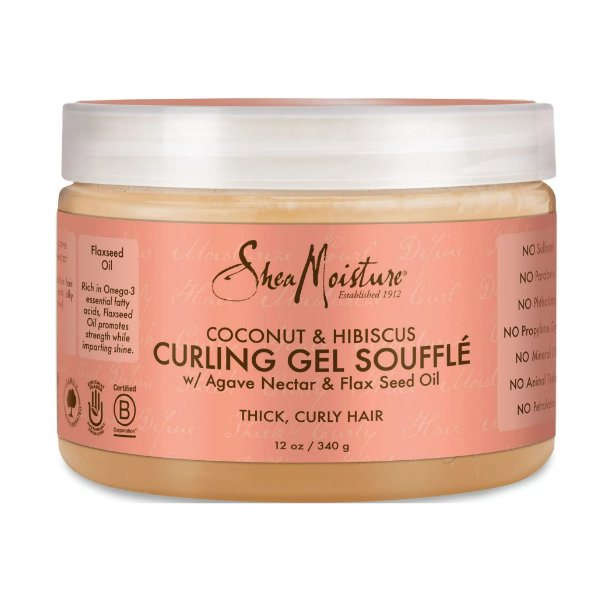 SheaMoisture Coconut & Hibiscus Curling Gel Souffle W/ Agave Nectar & Flax Seed Oil For Thick, Curly Hair 12 oz