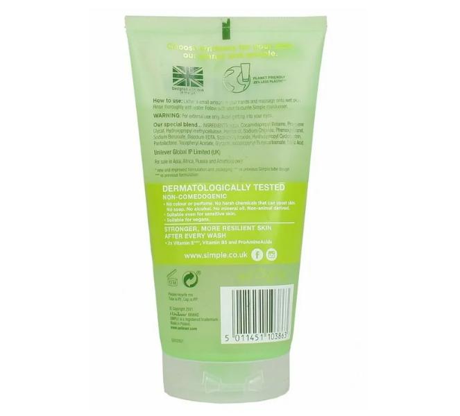 Simple Kind To Skin Vitamin B5 + E Pro Amino Acids Refreshing Facial Wash 150 ml