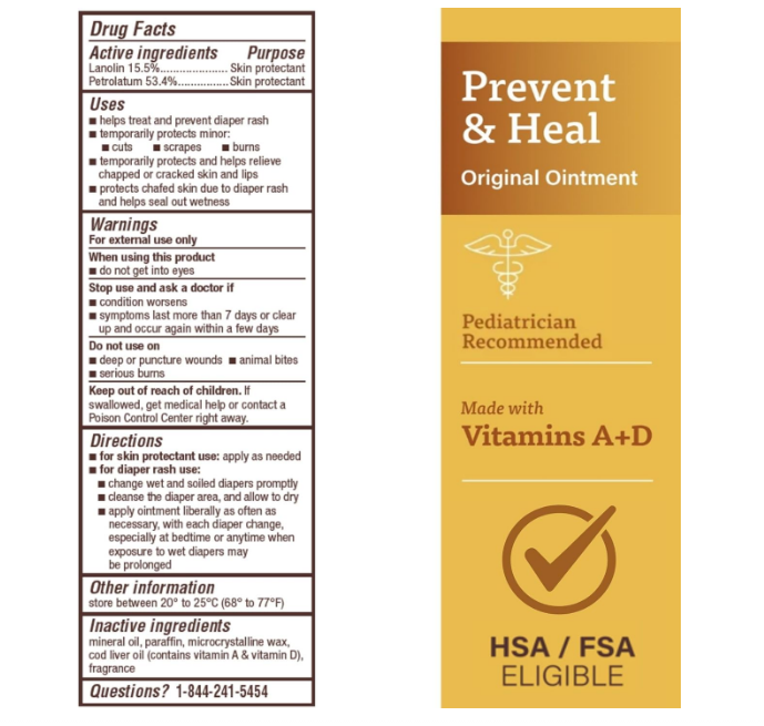 A+D Diaper Rash Ointment & Skin Protectant Prevent & Heal Original Ointment 4 oz