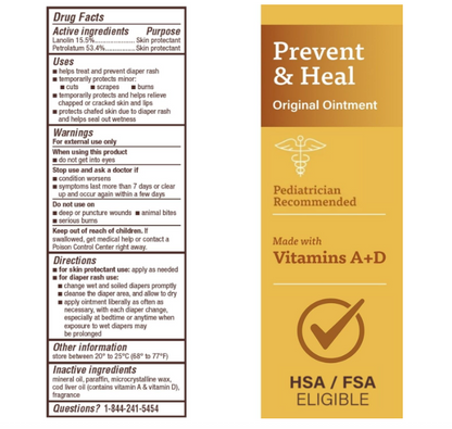 A+D Diaper Rash Ointment & Skin Protectant Prevent & Heal Original Ointment 4 oz