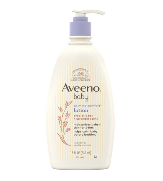 Aveeno Baby Calming Comfort Lotion Prebiotic Oat + Lavender Scent Moisturizing Lotion - Lavender & Vanilla Scented 18 fl oz