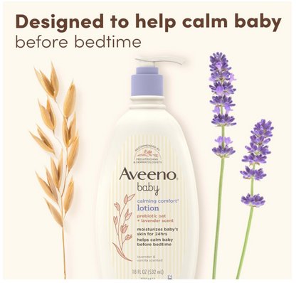 Aveeno Baby Calming Comfort Lotion Prebiotic Oat + Lavender Scent Moisturizing Lotion - Lavender & Vanilla Scented 18 fl oz