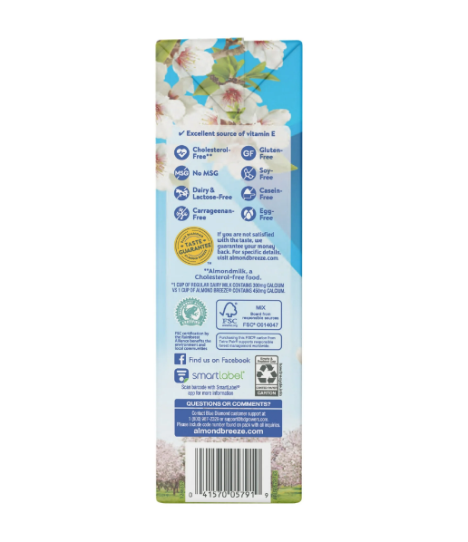 Blue Diamond Almonds Almond Breeze Unsweetened Almond Milk 64 fl oz - Vanilla With Other Natural Flavors