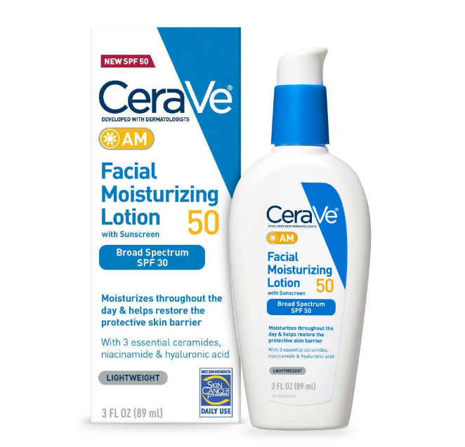 CeraVe AM Facial Moisturizing Lotion with SPF 50 for Normal/Oily Skin Type 3 fl oz