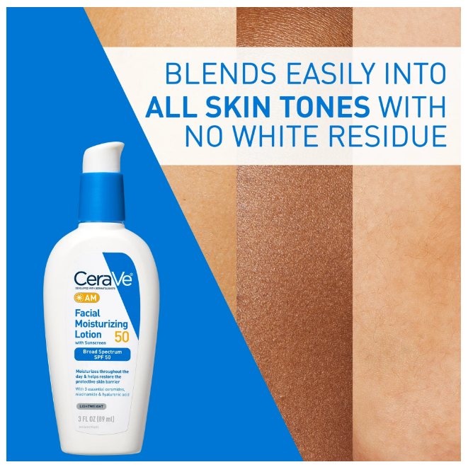 CeraVe AM Facial Moisturizing Lotion with SPF 50 for Normal/Oily Skin Type 3 fl oz