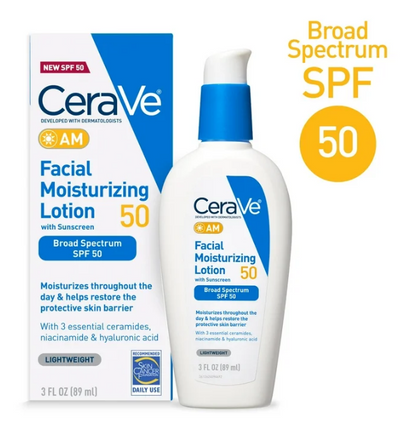 CeraVe AM Facial Moisturizing Lotion with SPF 50 for Normal/Oily Skin Type 3 fl oz