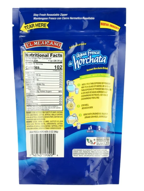 El Mexicano Agua Fresca & Horchata Instant Horchata Powdered Drink Mix 12 oz
