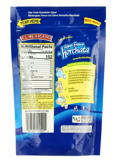 El Mexicano Agua Fresca & Horchata Instant Horchata Powdered Drink Mix 12 oz