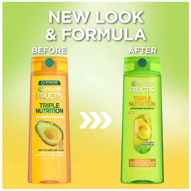 Garnier Fructis Triple Nutrition Nourishing Shampoo Vitamin E + Avocado Oil 12.5 fl oz