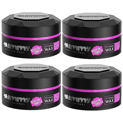 Gummy Professional Keratin Complex Styling Wax - Gloss Extra Hold (Pack of 4)