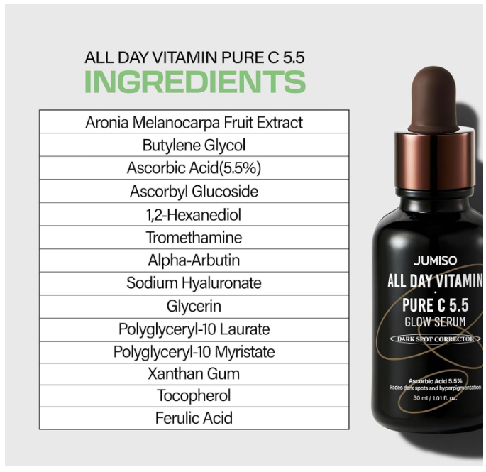JUMISO All Day Vitamin Pure C 5.5 Glow Serum Dark Spot Corrector 1.01 fl oz