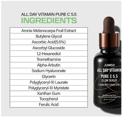 JUMISO All Day Vitamin Pure C 5.5 Glow Serum Dark Spot Corrector 1.01 fl oz