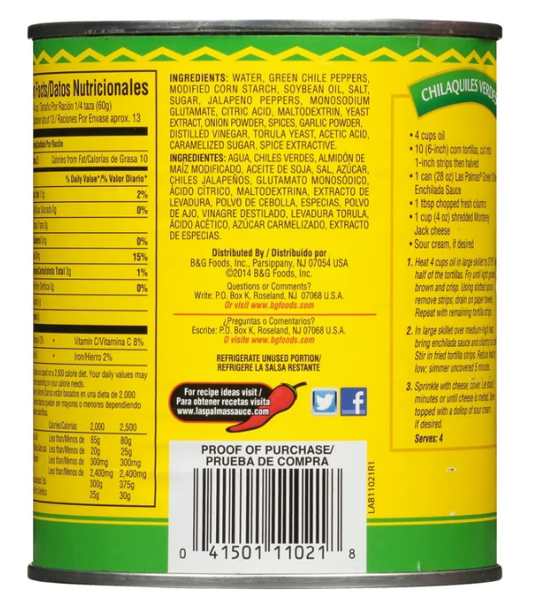 Las Palmas Green Chile Enchilada Sauce Kosher Can - Medium 28 oz