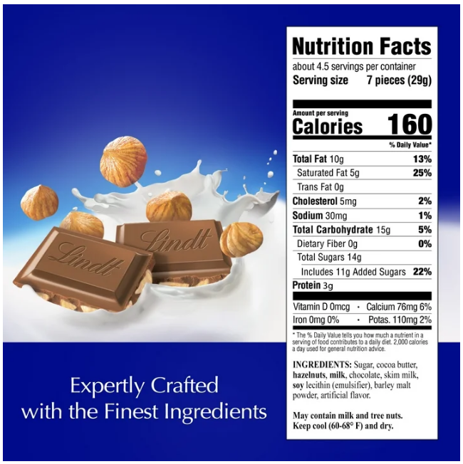 Lindt Classic Recipe Milk Chocolate Bar With Gently Roasted Hazelnuts 4.4 oz - Hazelnut
