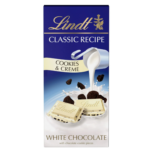 Lindt Classic Recipe White Chocolate Bar With Chocolate Cookie Pieces 4.2 oz - Cookies & Creme