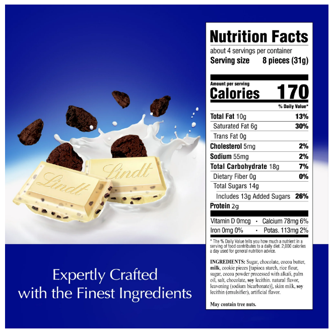 Lindt Classic Recipe White Chocolate Bar With Chocolate Cookie Pieces 4.2 oz - Cookies & Creme