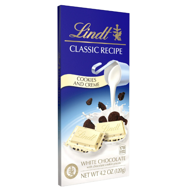 Lindt Classic Recipe White Chocolate Bar With Chocolate Cookie Pieces 4.2 oz - Cookies & Creme