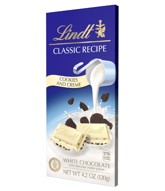 Lindt Classic Recipe White Chocolate Bar With Chocolate Cookie Pieces 4.2 oz - Cookies & Creme