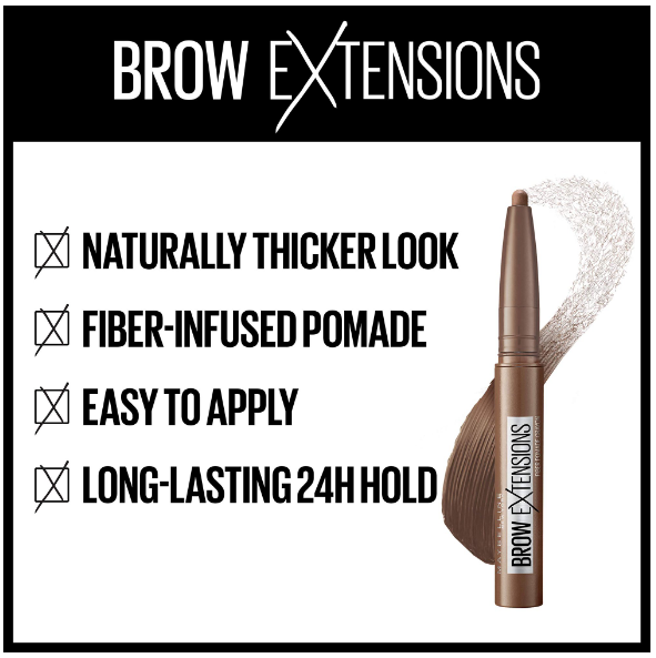 MAYBELLINE New York Brow Extensions Fiber Pomade Eyebrow Crayon - 06, Deep Brown