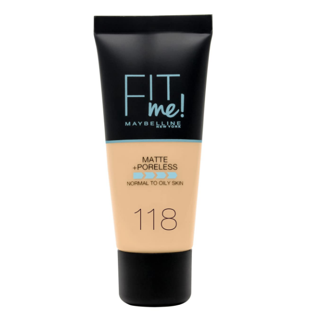 MAYBELLINE New York Fit Me! Matte + Poreless Foundation For Normal To Oily Skin 30ml - 118, Light Beige