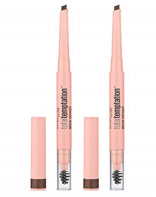 MAYBELLINE New York Total Temptation Brow Definer Eyebrow Pencil - Medium Brown (Pack of 2)
