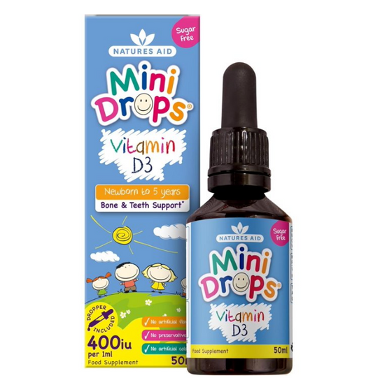 NATURES AID Mini Drops Vitamin D3 For Bone & Teeth Support 50ml (Newborn To 5 Years Old)