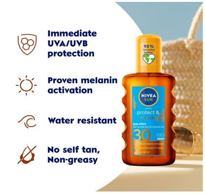 NIVEA Sun Protect & Bronze SPF 30 Oil Sunscreen Pump Spray 200ml