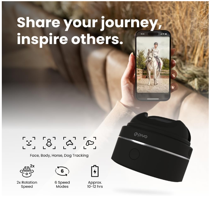 PIVO Equestrian Max AI-Powered 360° Face & Body Auto Tracking Smart Phone Holder For Equestrian And Athletes