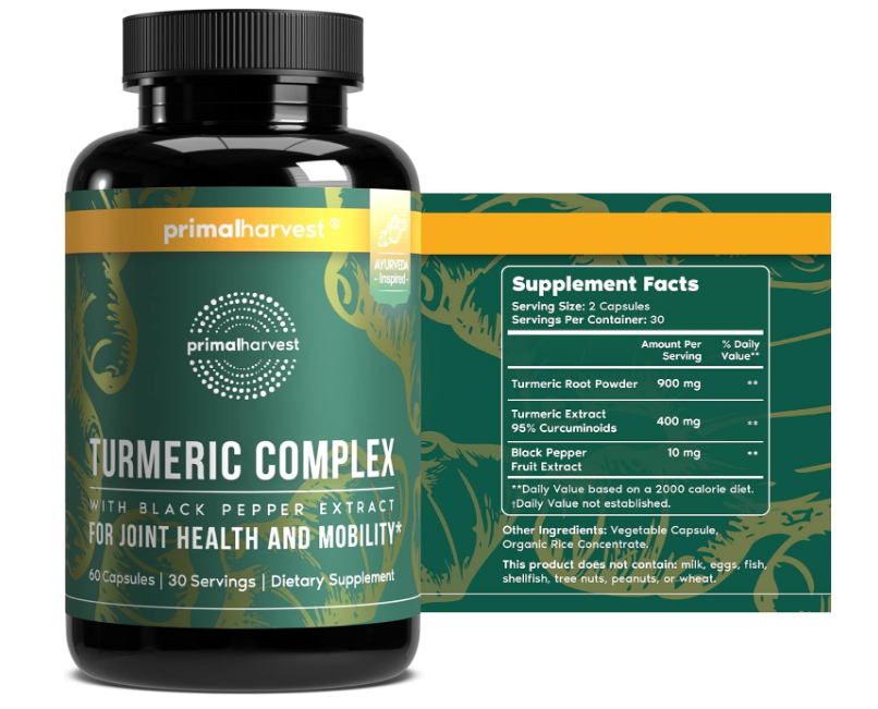 PrimalHarvest Turmeric Complex With Black Pepper Extract For Joint Health And Mobility Dietary Supplement (60 Capsules)