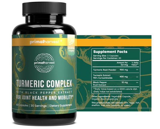 PrimalHarvest Turmeric Complex With Black Pepper Extract For Joint Health And Mobility Dietary Supplement (60 Capsules)