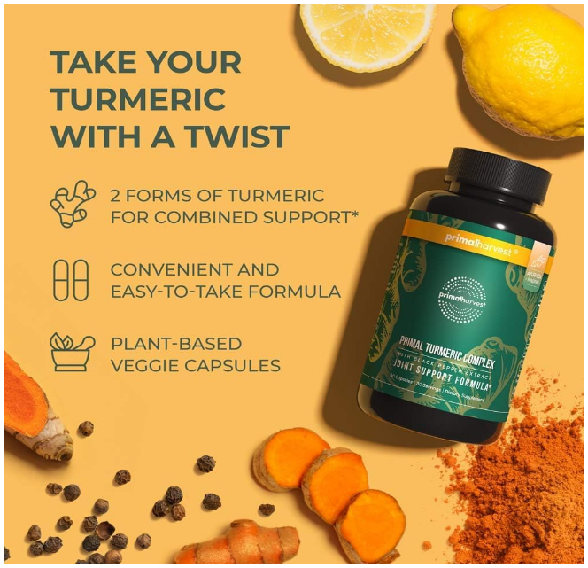 PrimalHarvest Turmeric Complex With Black Pepper Extract For Joint Health And Mobility Dietary Supplement (60 Capsules)