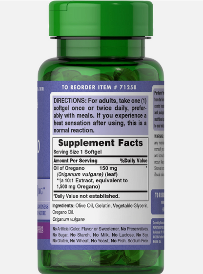Puritan's Pride Oil Of Oregano Extract 1500mg Traditional Goodness For Mother Nature (180 Softgels)