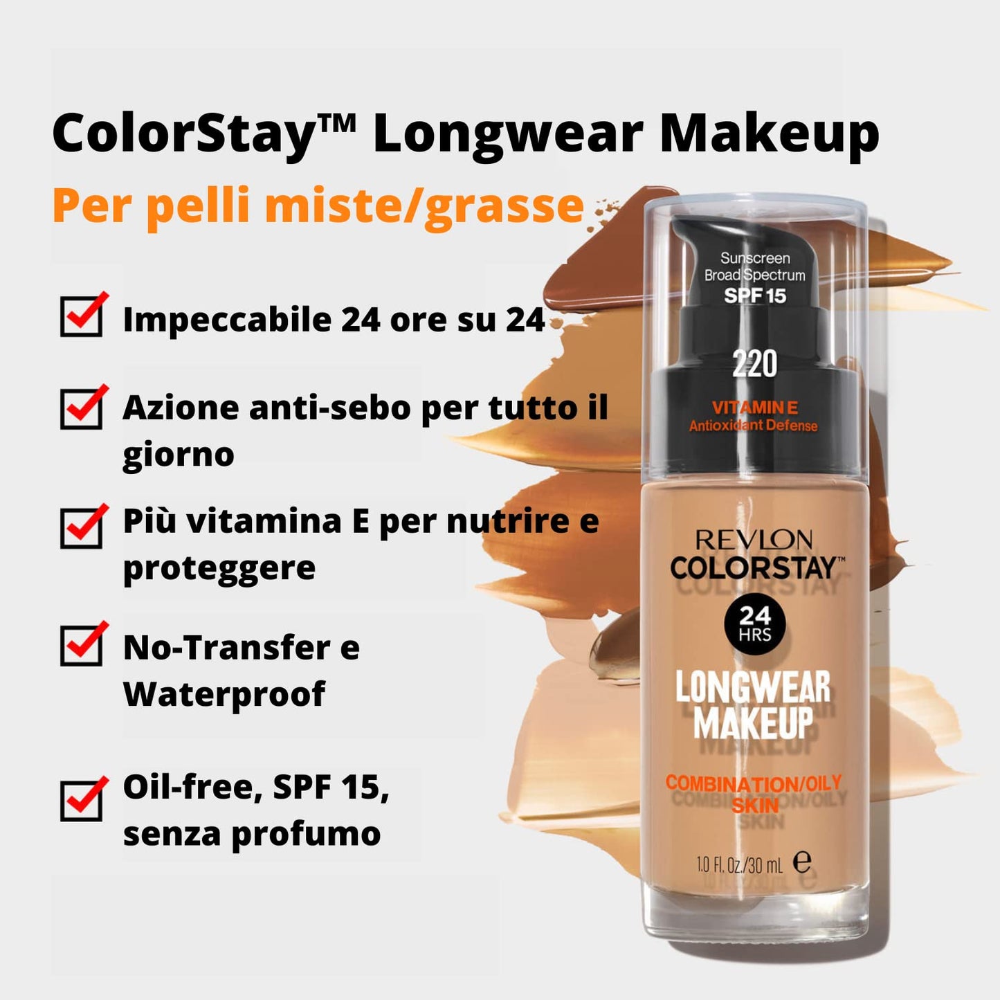 REVLON ColorStay 24H Longwear Makeup Liquid Foundation For Combination/Oily Skin - 110, Ivory