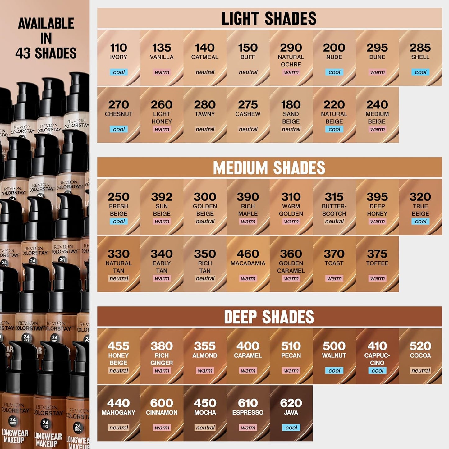 REVLON ColorStay 24H Longwear Makeup Liquid Foundation For Combination/Oily Skin - 180, Sand Beige