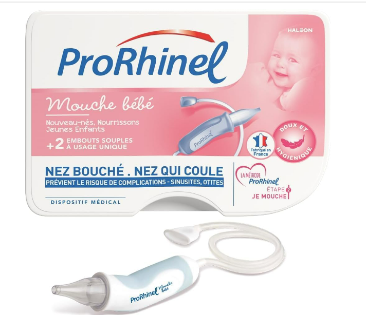 ProRhinel Ergonomic Manual Baby Nasal Aspirator Made in France - 2 Disposable Tips