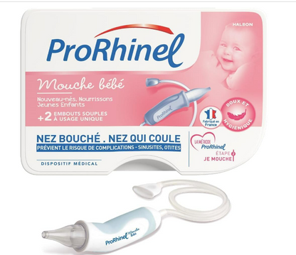 ProRhinel Ergonomic Manual Baby Nasal Aspirator Made in France - 2 Disposable Tips