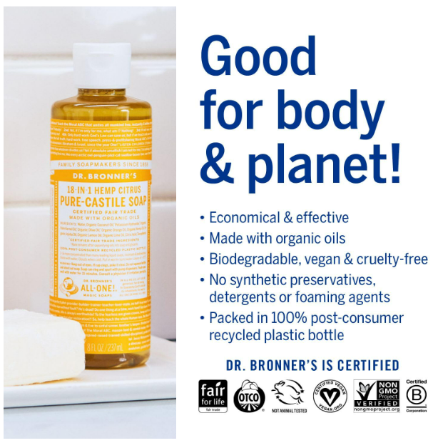 Dr. Bronner's 18-in-1 Hemp Citrus Pure-Castile Soap 8oz