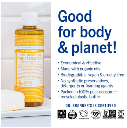 Dr. Bronner's 18-in-1 Hemp Citrus Pure-Castile Soap 8oz