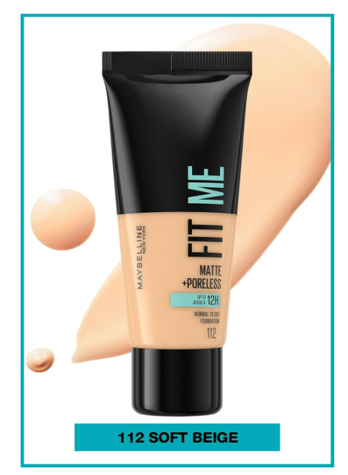 MAYBELLINE New York Fit Me Matte + Poreless Foundation 30ml - 112, Soft Beige