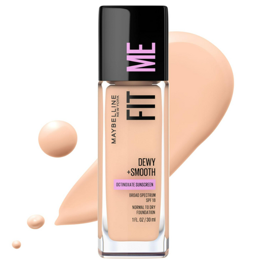 Maybelline Fit Me Dewy + Smooth Liquid Foundation Makeup, Ivory, 1 Count