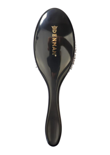 Denman Cushion Hair Brush (Medium) with Soft Nylon Quill Boar Bristles - Porcupine Style for Grooming, Detangling, Straightening, Blowdrying and Refreshing Hair – Black, D82M